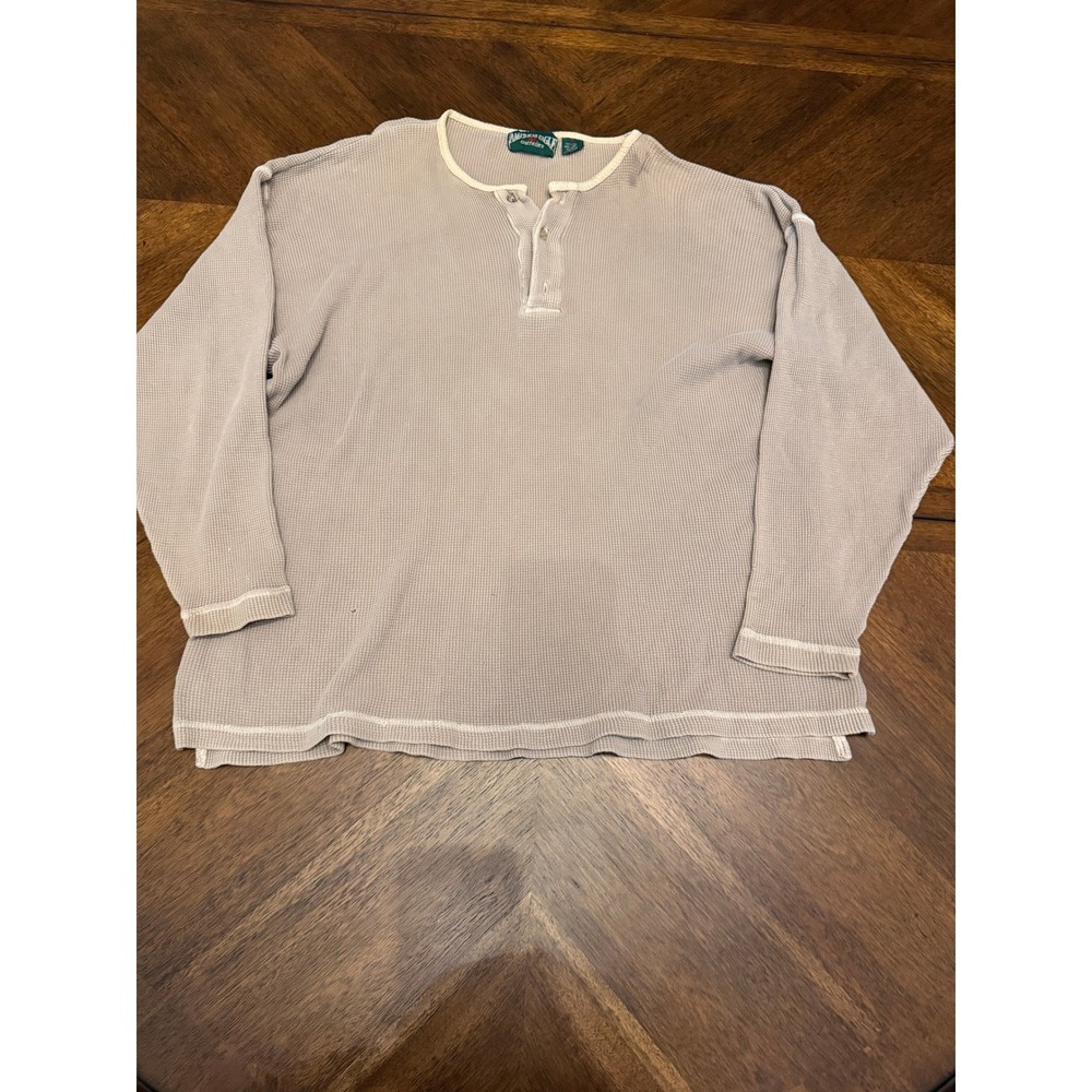 Vintage American Eagle Mens XL Thermal Henley Shirt Tan Waffle Knit Cotton LS